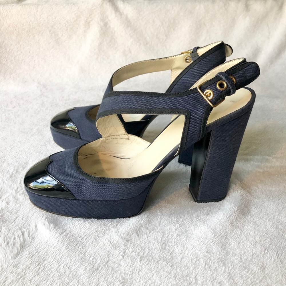 Miu Miu Navy Slingback Platform Heels